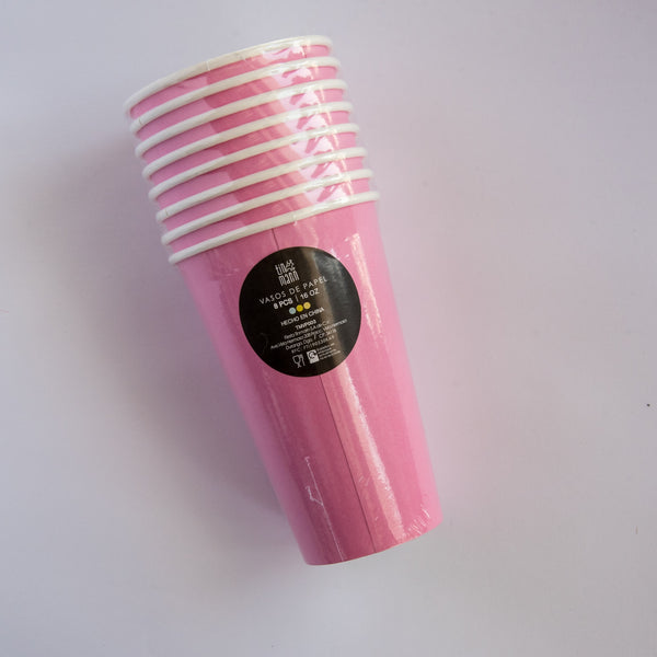 Vasos Rosa Magenta 16oz – Pack de 8 Vasos de Papel Grandes para Fiestas Brillantes