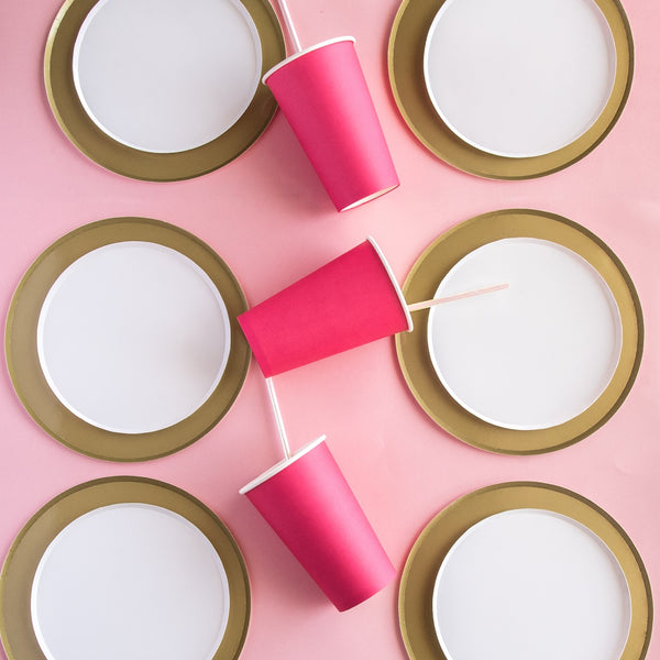 Vasos Rosa Magenta 16oz – Pack de 8 Vasos de Papel Grandes para Fiestas Brillantes