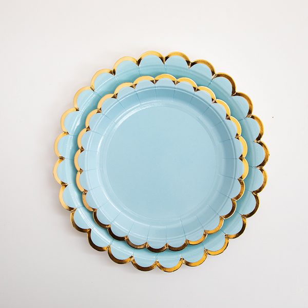 Platos Tea Azul Pastel – Platos de Cartón Elegantes para Fiestas (Pack de 8)