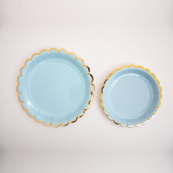 Platos Tea Azul Pastel – Platos de Cartón Elegantes para Fiestas (Pack de 8)