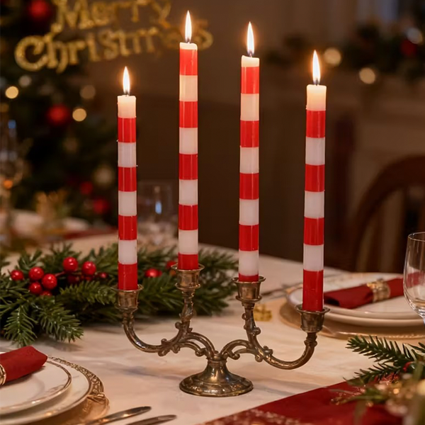 Velas Cónicas Navideñas Líneas Rojas (x2)
