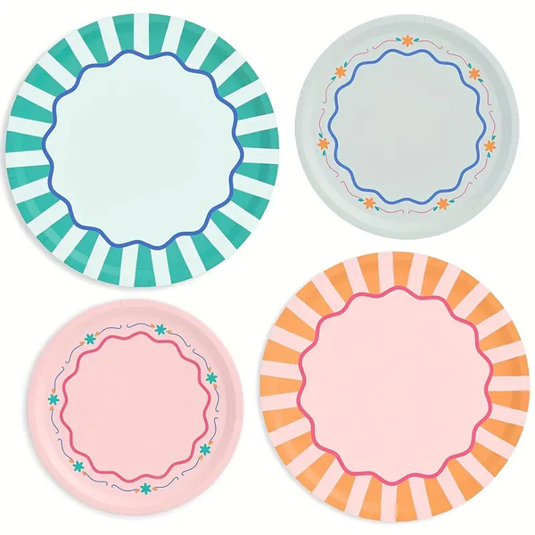 Platos Bon Appetit – Platos decorativos de cartón, 4 diferentes diseños