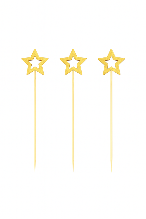 Palillos Estrellas Doradas – Palillos Decorativos para Postres y Bocadillos de Temporada