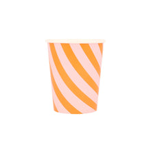 Vasos Rayados Rosa y Naranja – Pack de 8 Vasos de Papel para Fiestas Divertidas