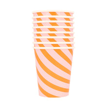 Vasos Rayados Rosa y Naranja – Pack de 8 Vasos de Papel para Fiestas Divertidas