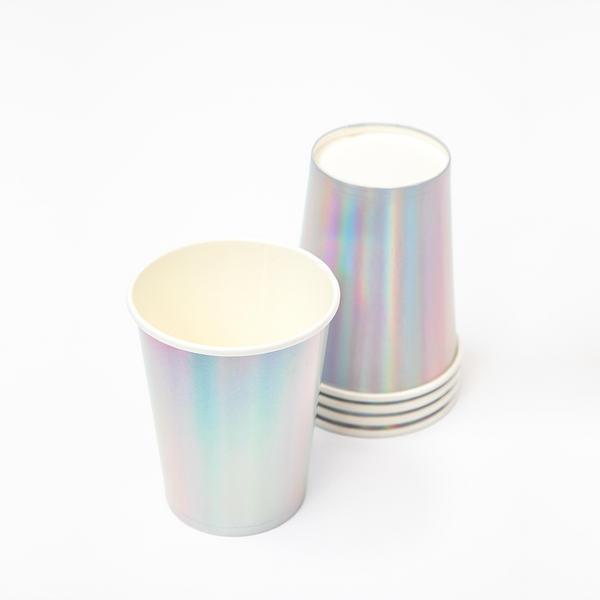 Vasos Chico Plata Metálico 8 oz – Pack de 8 Vasos de Papel para Fiestas Elegantes