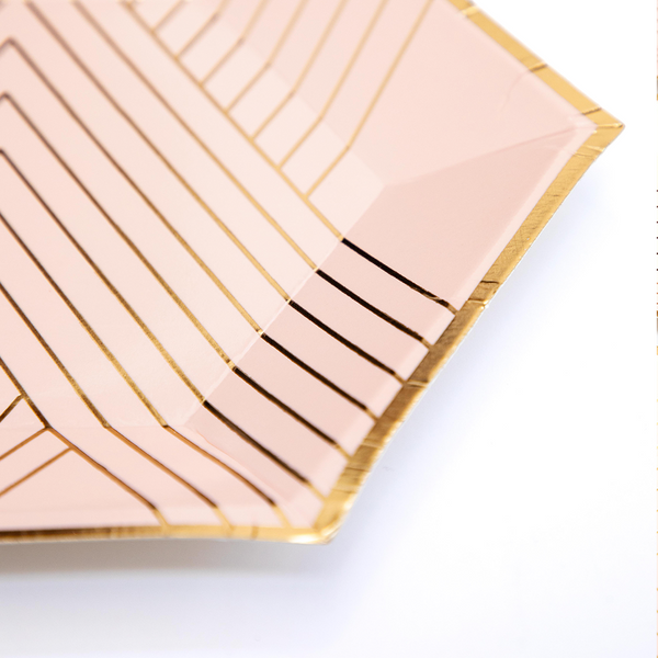 Platos Rosa con Líneas Doradas – Pack de 8 Platos de Cartón