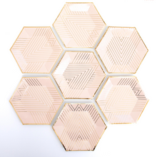 Platos Rosa con Líneas Doradas – Pack de 8 Platos de Cartón