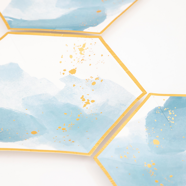Platos Azul Acuarela – Pack de 8 Platos de Papel con Diseño Artístico y Elegante