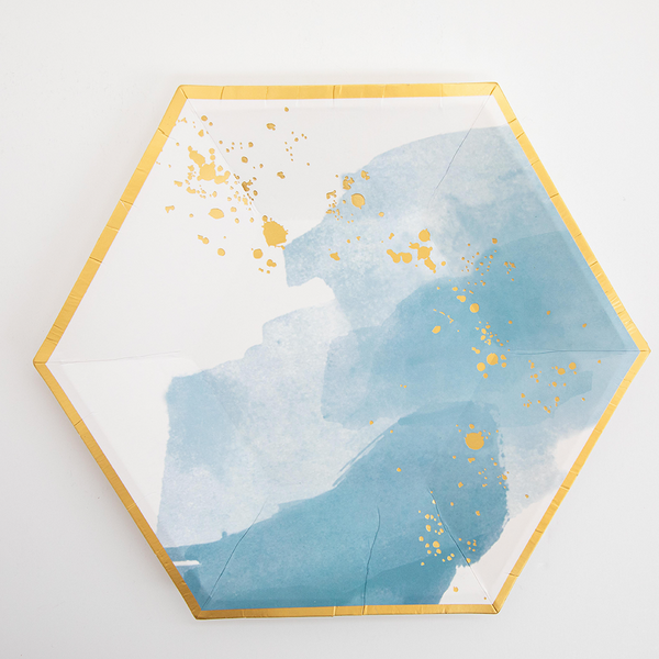 Platos Azul Acuarela – Pack de 8 Platos de Papel con Diseño Artístico y Elegante