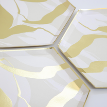 Platos Blush Marble & Gold Foil 10.75” – Pack de 8 Platos Grandes de Papel con Diseño Mármol Rosado y Dorado
