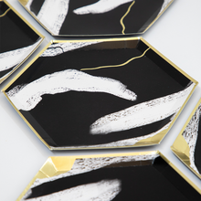 Platos Black Marble & Gold Foil 8” – Pack de 8 Platos de Papel Negros con Detalles Dorados para Fiestas Elegantes
