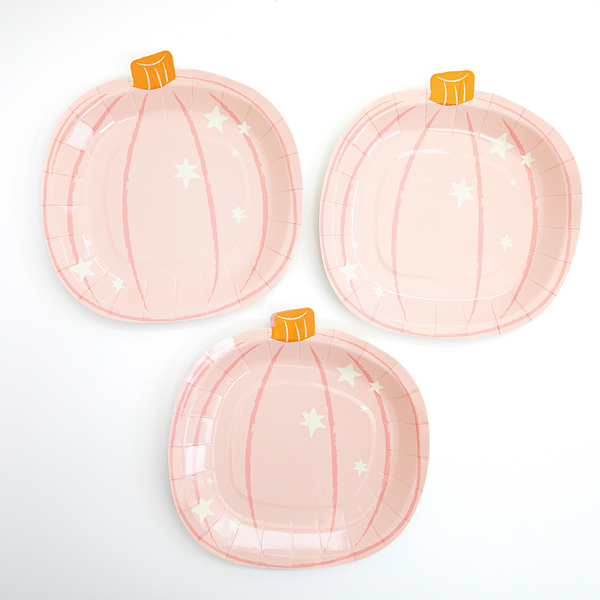 Platos Calabaza Rosa 7” – Platos Decorativos de Cartón para Fiestas de Otoño y Halloween (Pack de 8)