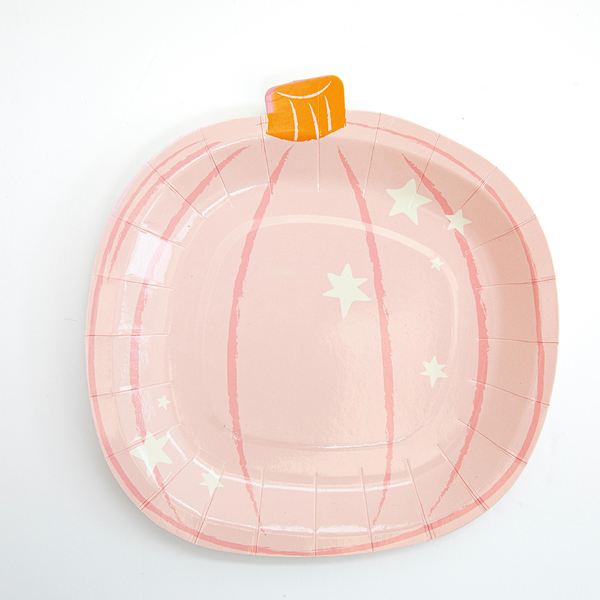Platos Calabaza Rosa 7” – Platos Decorativos de Cartón para Fiestas de Otoño y Halloween (Pack de 8)