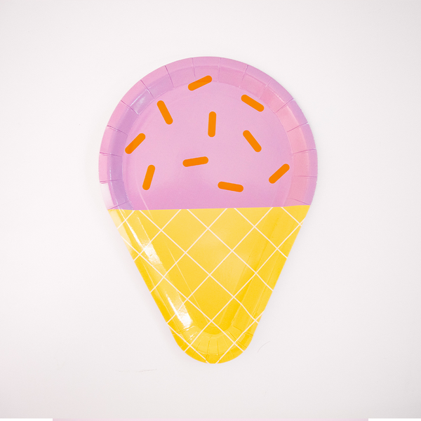 Platos Cono de Helado – Pack de 8 Platos de Papel con Forma de Helado para Fiestas Infantiles