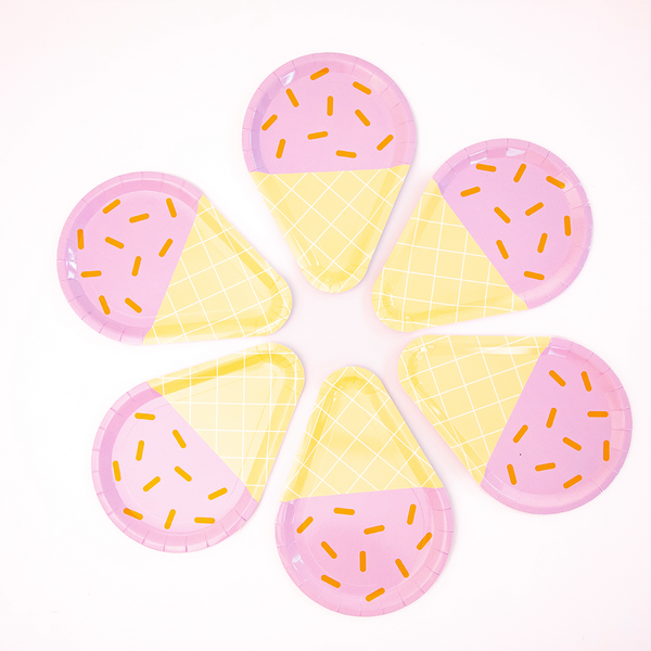 Platos Cono de Helado – Pack de 8 Platos de Papel con Forma de Helado para Fiestas Infantiles