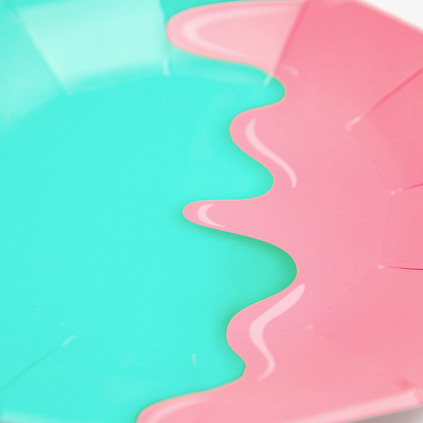 Platos Pastel de Helado Derretido – Pack de 8 Platos de Cartón con Diseño Divertido para Fiestas Infantiles