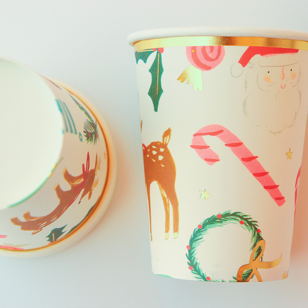 Vasos Navidad Tamaño Chico – Pack de 8 Vasos de Papel Navideños de 7oz