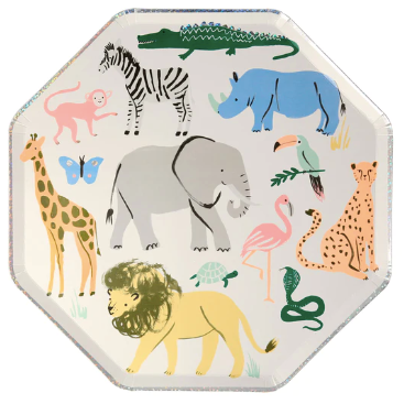 Platos Decorativos Platos Safari Animal hexagonal 10" Ð Tama–o Grande (Paquete de 8)