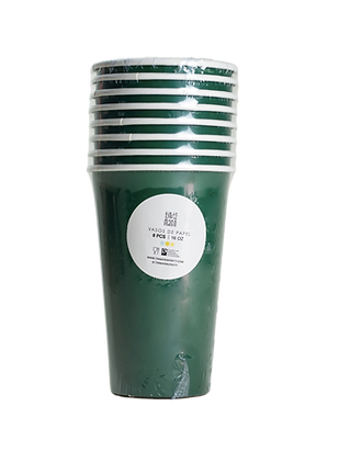Vasos Grande Verde Esmeralda – Pack de 8 Vasos de Papel para Fiestas Elegantes