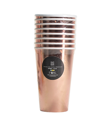 Vasos Grande Rose Gold – Pack de 8 Vasos de Papel Metálicos para Fiestas Elegantes