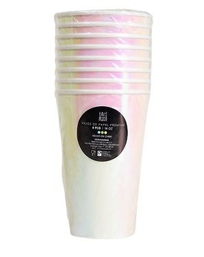 Vasos Grande Iridescent – Pack de 8 Vasos de Papel Brillantes para Fiestas Mágicas