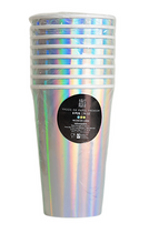 Vasos 16 oz Plata Foil – Pack de 8 Vasos de Papel Metálicos