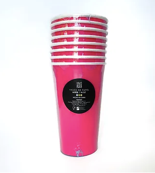 Vasos Rosa Magenta 16oz – Pack de 8 Vasos de Papel Grandes para Fiestas Brillantes