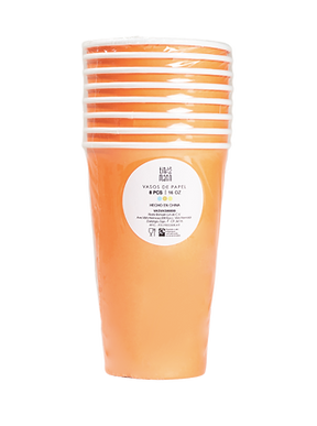 Vasos Grande Naranja – Pack de 8 Vasos de Papel de 16 oz para Fiestas y Eventos Divertidos