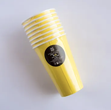 Vasos Grande Amarillo – Pack de 8 Vasos de Papel de 16 oz para Fiestas Coloridas
