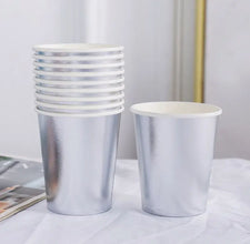 Vasos Chico Plata Metálico 8 oz – Pack de 8 Vasos de Papel para Fiestas Elegantes